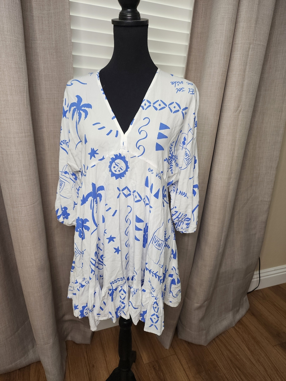 Label Of Love Blue & White Printed V-Neck Mini Dress